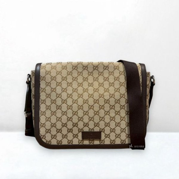 A12401-GUCCI 經典緹花皮飾邊下蓋斜背包/449171-0