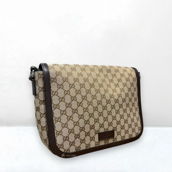 A12401-GUCCI 經典緹花皮飾邊下蓋斜背包/449171-1