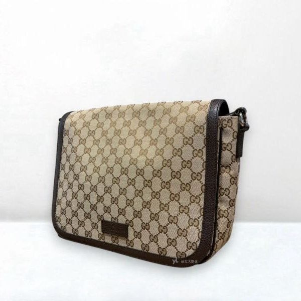 A12401-GUCCI 經典緹花皮飾邊下蓋斜背包/449171-2