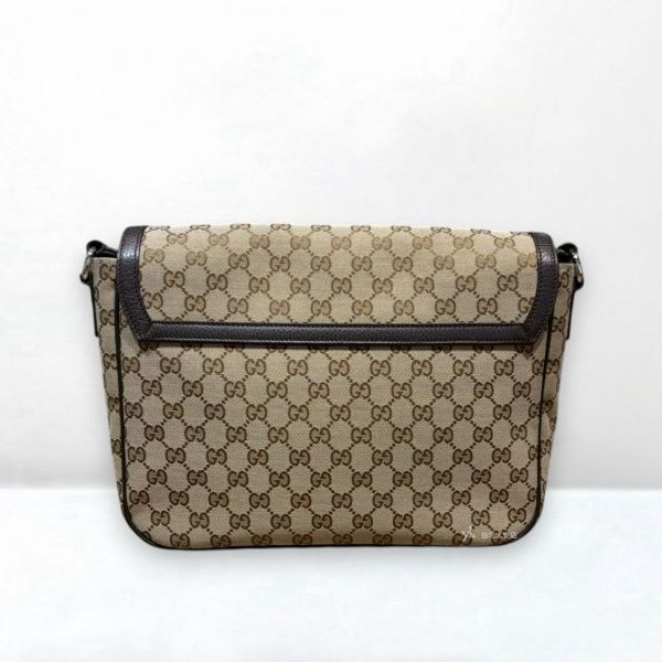 A12401-GUCCI 經典緹花皮飾邊下蓋斜背包/449171-3