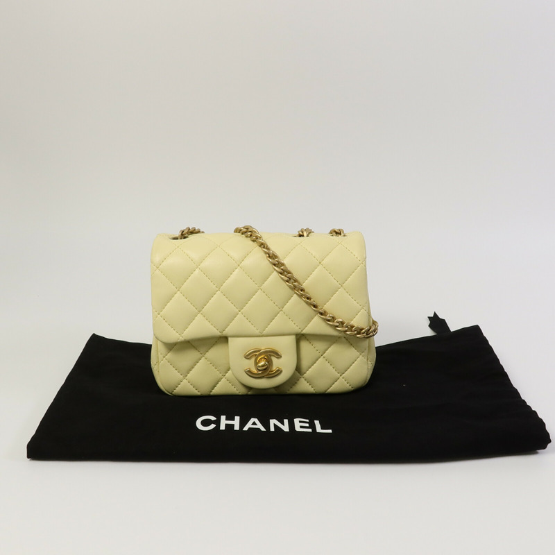 CHANEL 羊皮皮革Mini Square Flap鏈帶手挽肩背兩用袋-10