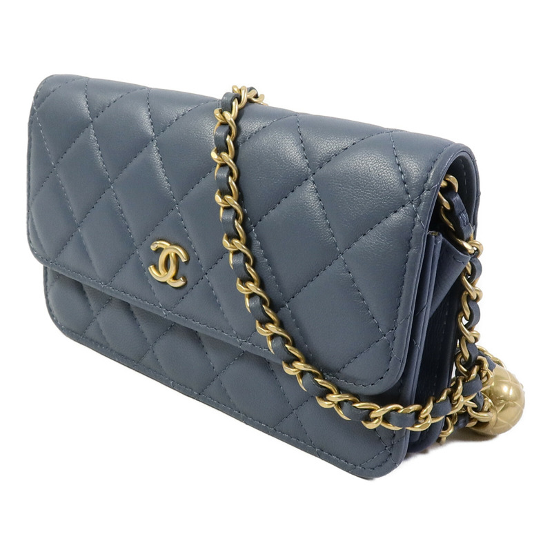 CHANEL 羊皮皮革Chain Shoulder W Gold Ball鏈帶肩背袋-1