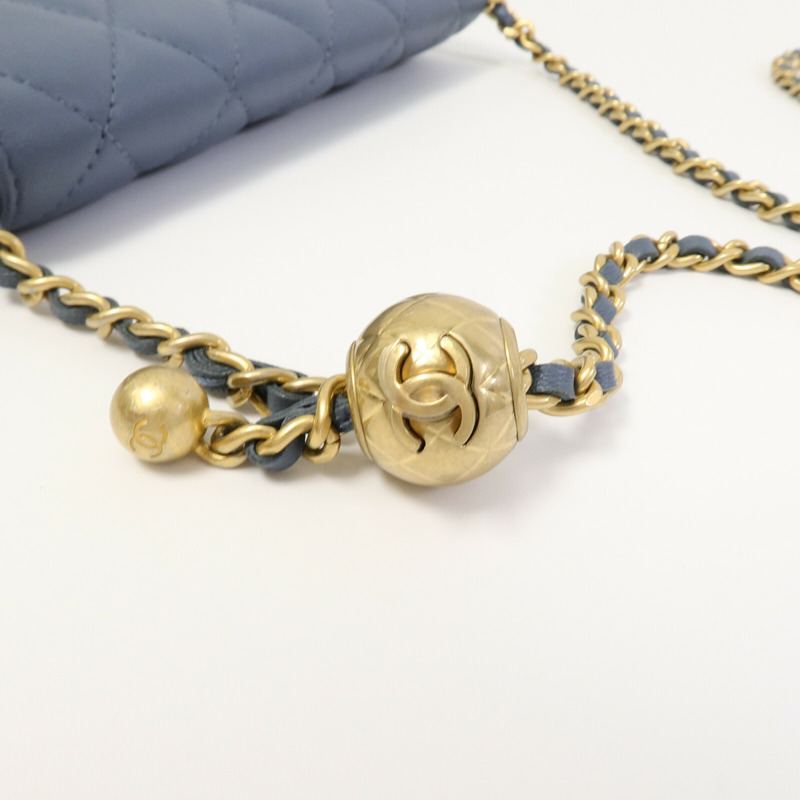 CHANEL 羊皮皮革Chain Shoulder W Gold Ball鏈帶肩背袋-8
