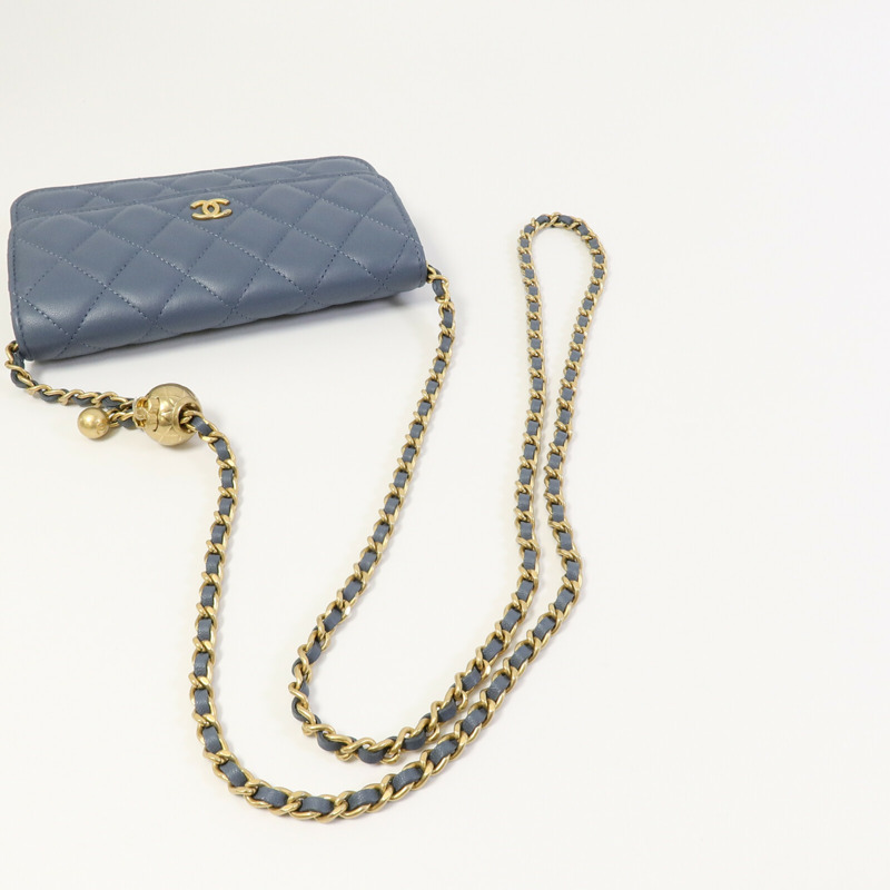 CHANEL 羊皮皮革Chain Shoulder W Gold Ball鏈帶肩背袋-9