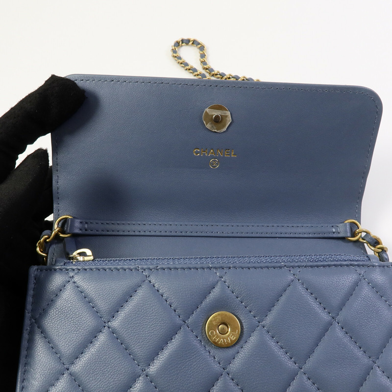 CHANEL 羊皮皮革Chain Shoulder W Gold Ball鏈帶肩背袋-15
