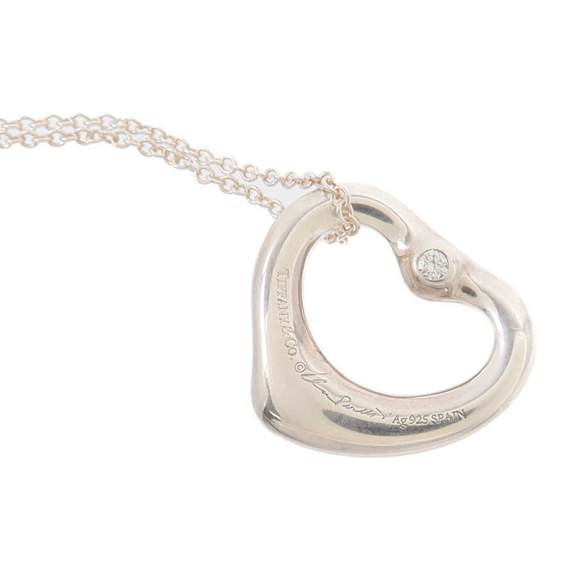 TIFFANY&CO 925純銀Open Heart Pendant With Diamond SM鑽石項鍊-10