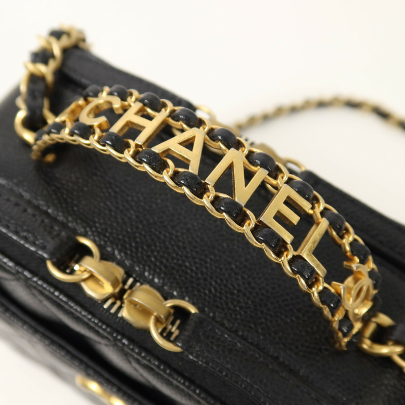 CHANEL 牛皮皮革Vanity Case鏈帶手挽肩背兩用袋-9