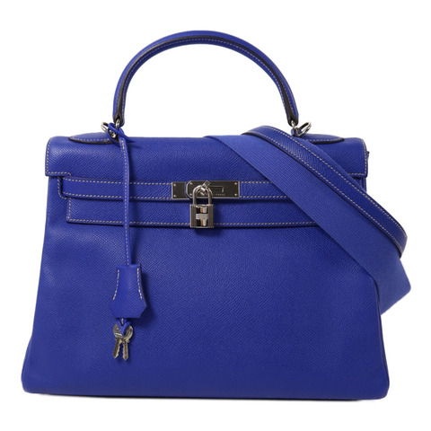 HERMES Epsom皮革Kelly 32手挽肩背兩用袋Bleu Electrique