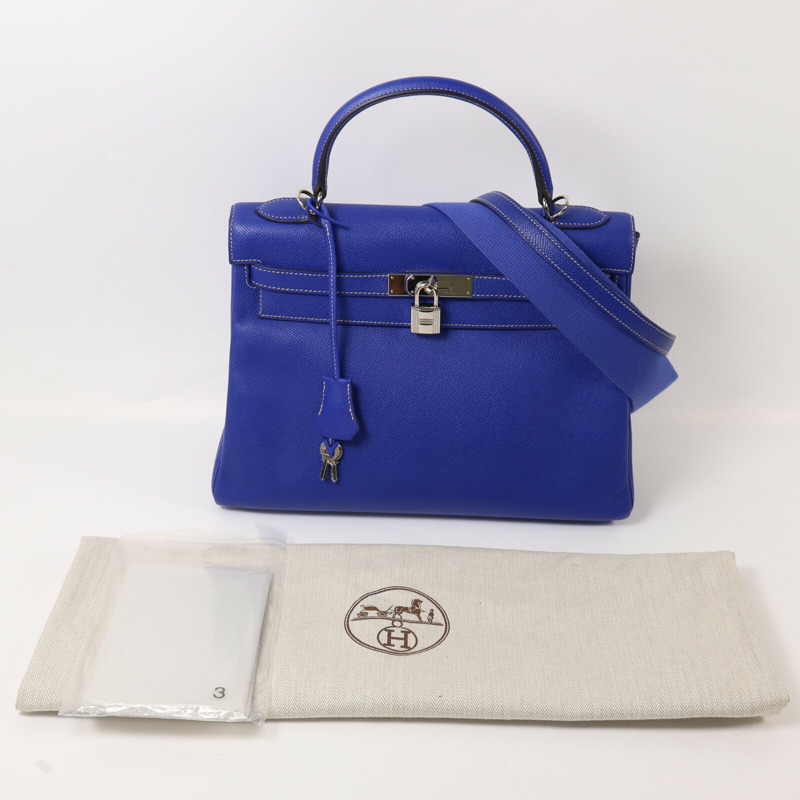 HERMES Epsom皮革Kelly 32手挽肩背兩用袋Bleu Electrique-8