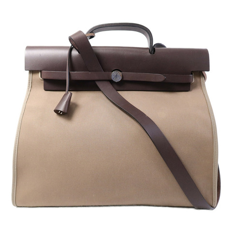 HERMES 帆布Herbag GM手挽肩背兩用袋Etoupe