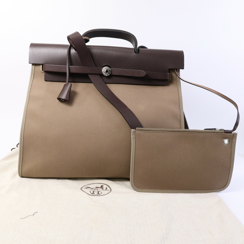 HERMES 帆布Herbag GM手挽肩背兩用袋Etoupe-9