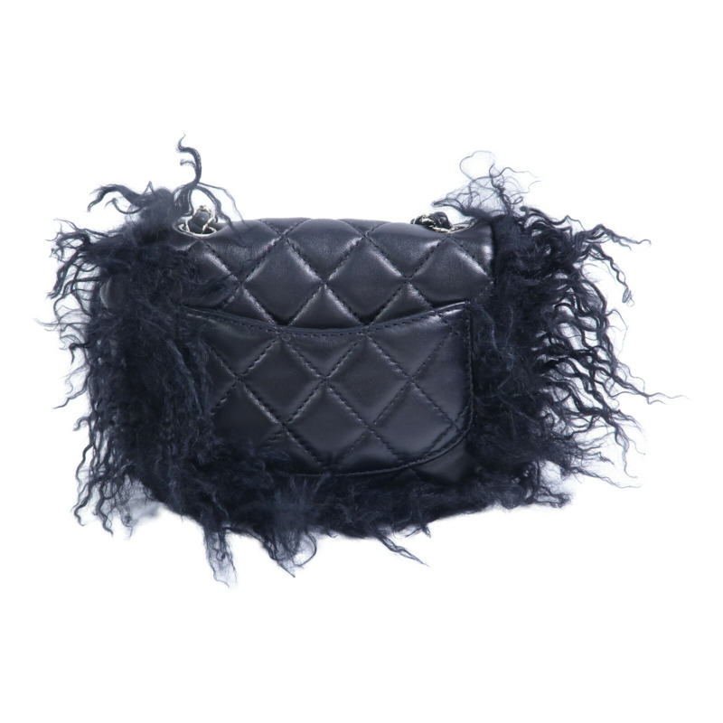 CHANEL 羊皮皮革/山羊毛Chain Shoulder鏈帶肩背袋-1