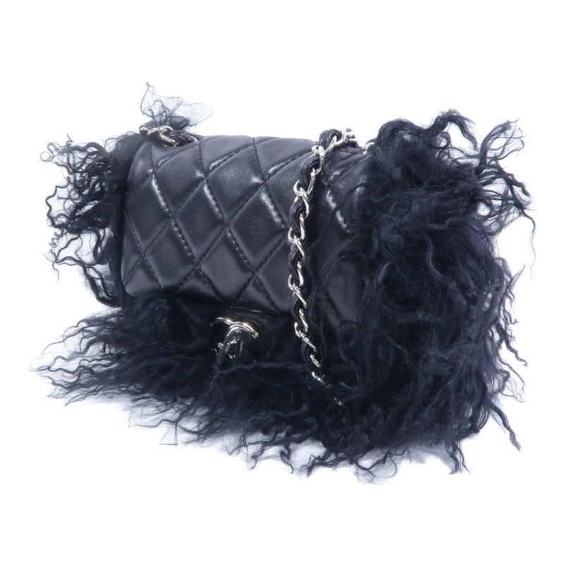 CHANEL 羊皮皮革/山羊毛Chain Shoulder鏈帶肩背袋-2