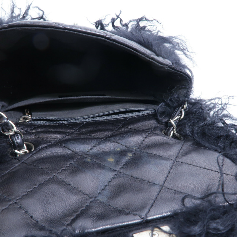 CHANEL 羊皮皮革/山羊毛Chain Shoulder鏈帶肩背袋-4
