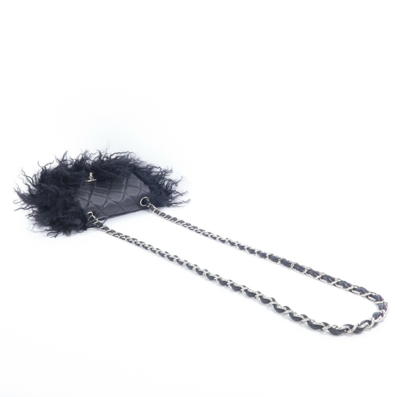 CHANEL 羊皮皮革/山羊毛Chain Shoulder鏈帶肩背袋-8