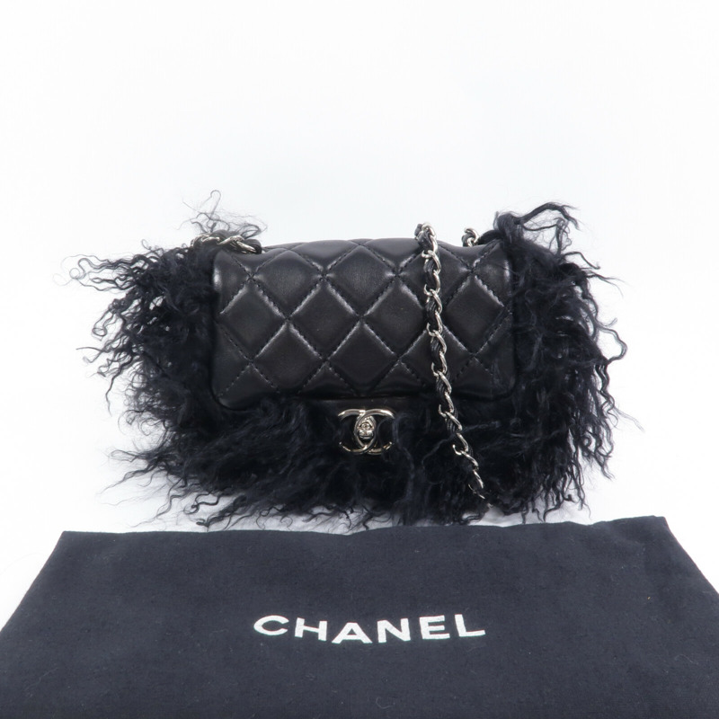 CHANEL 羊皮皮革/山羊毛Chain Shoulder鏈帶肩背袋-9