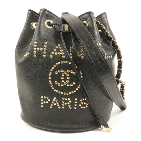 CHANEL 牛皮皮革Bucket鏈帶肩背袋