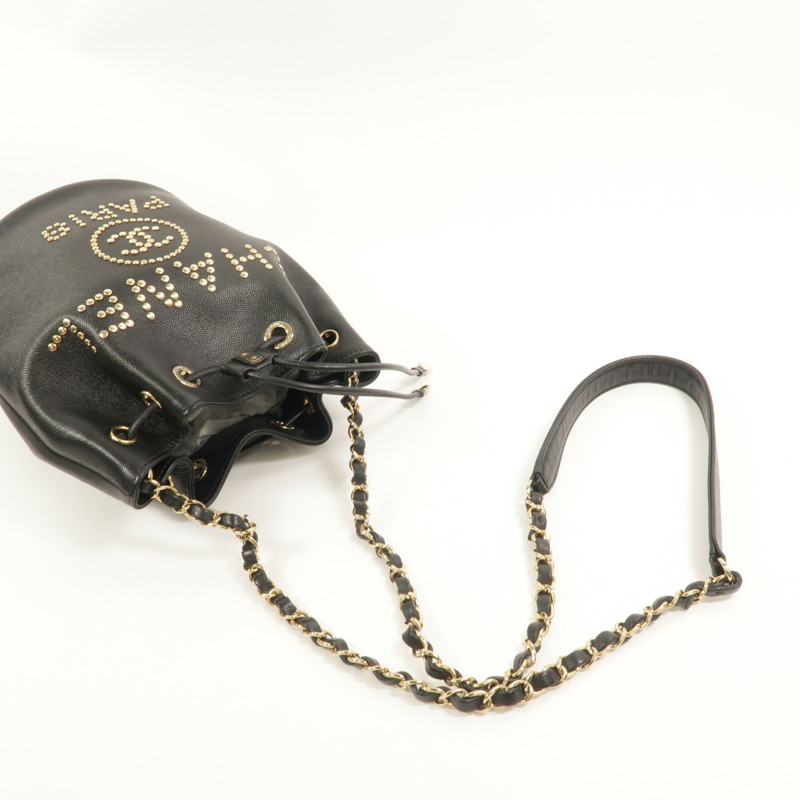 CHANEL 牛皮皮革Bucket鏈帶肩背袋-7
