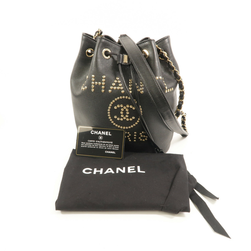 CHANEL 牛皮皮革Bucket鏈帶肩背袋-11