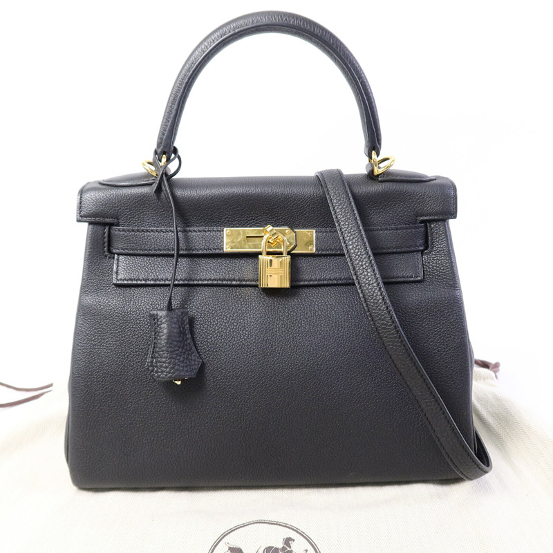 HERMES Togo皮革Kelly 28手挽肩背兩用袋Noir-9