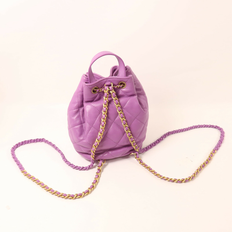 CHANEL 羊皮皮革Bucket Backpack鏈帶背包-7