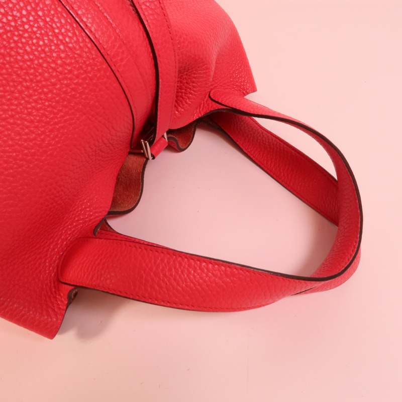 HERMES Clemence皮革Picotin MM手挽袋Rose Extreme-5