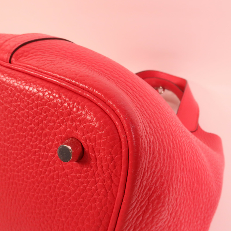 HERMES Clemence皮革Picotin MM手挽袋Rose Extreme-12