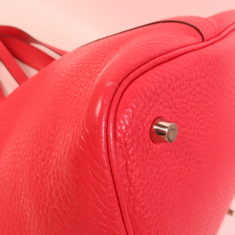HERMES Clemence皮革Picotin MM手挽袋Rose Extreme-13