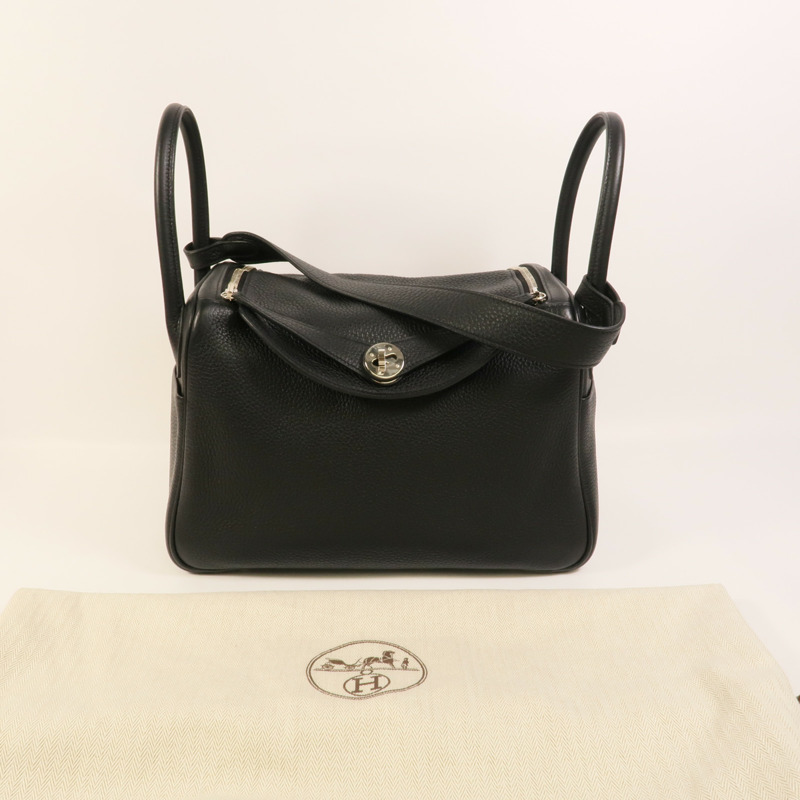 HERMES Clemence皮革Lindy 30手挽肩背兩用袋Noir-10