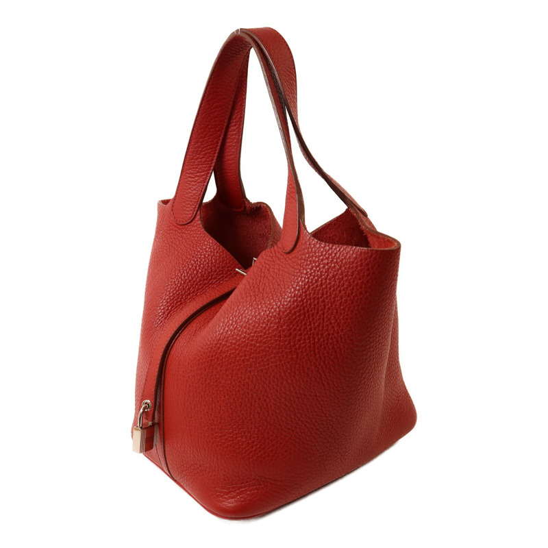 HERMES Clemence皮革Picotin MM扣手挽袋Rouge Garance-2