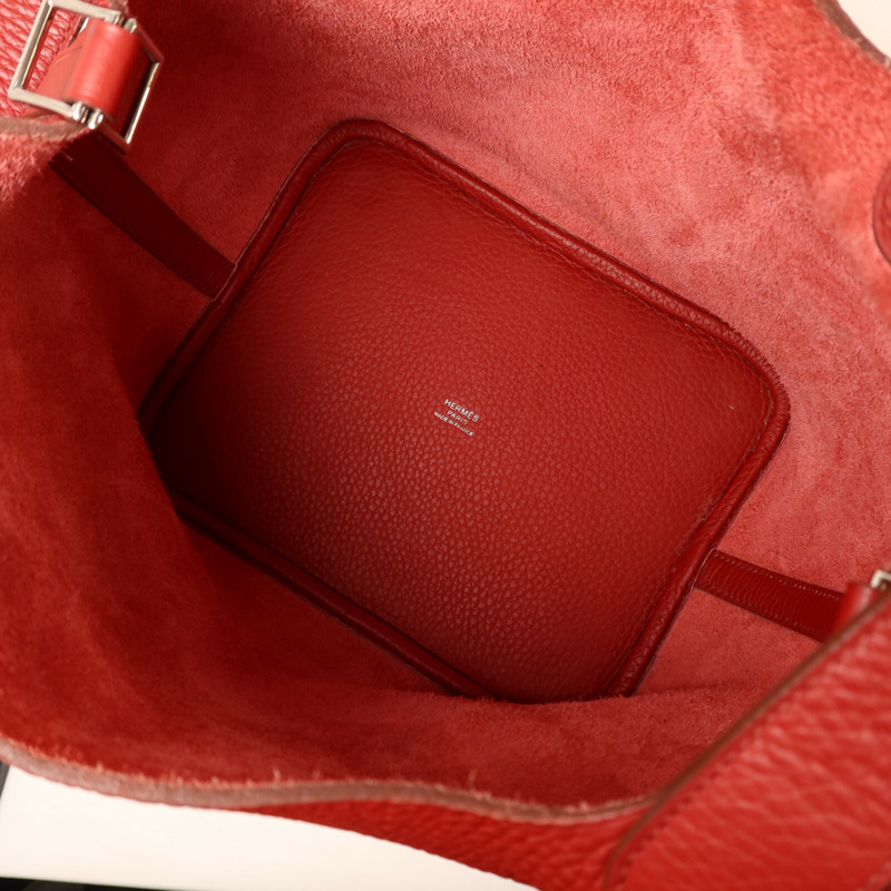 HERMES Clemence皮革Picotin MM扣手挽袋Rouge Garance-4