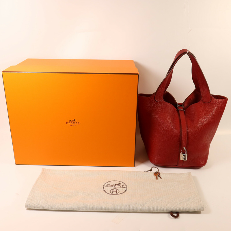 HERMES Clemence皮革Picotin MM扣手挽袋Rouge Garance-8
