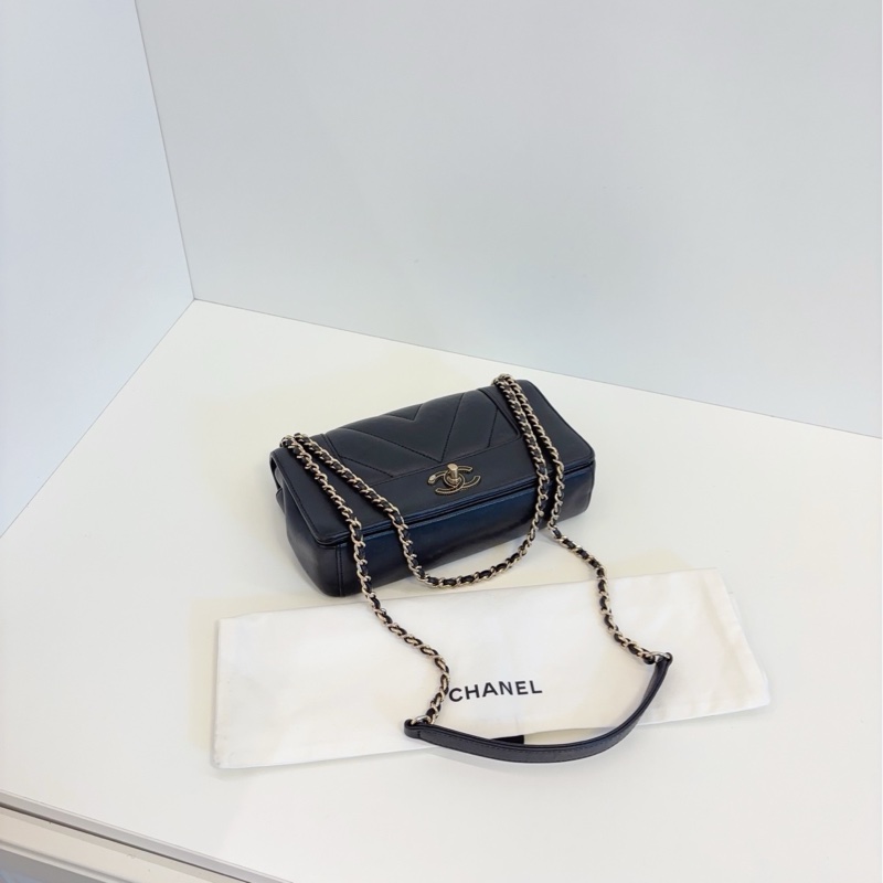 💎Chanel香奈兒|黑金 牛皮 琺瑯扣 雙C 雙蓋 口蓋包|98新-5