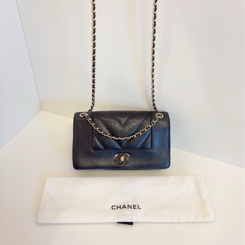 💎Chanel香奈兒|黑金 牛皮 琺瑯扣 雙C 雙蓋 口蓋包|98新-6