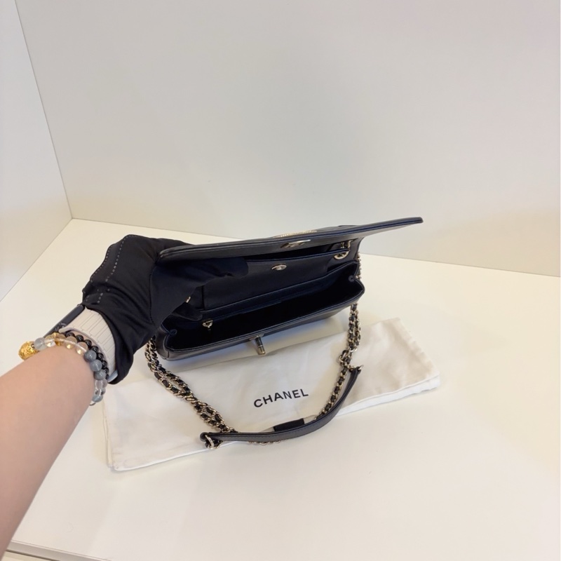 💎Chanel香奈兒|黑金 牛皮 琺瑯扣 雙C 雙蓋 口蓋包|98新-7