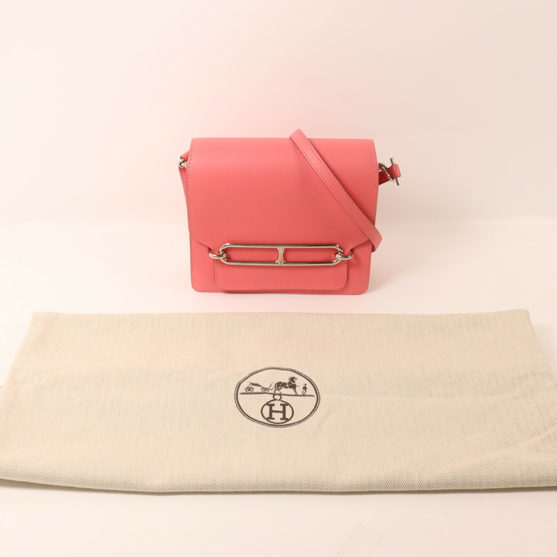 HERMES Evercolor皮革Roulis Mini肩背袋Rose Azalee/Rough H-8
