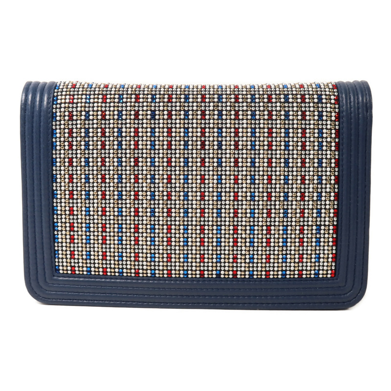 CHANEL 牛皮皮革/Strass Boy Wallet On Chain鏈帶肩背袋-1