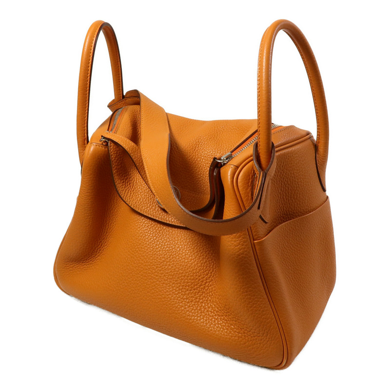 HERMES Clemence皮革Lindy 30手挽肩背兩用袋Orange-1