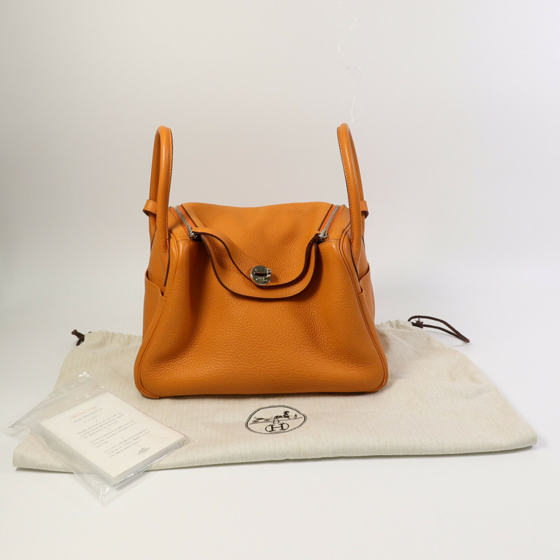 HERMES Clemence皮革Lindy 30手挽肩背兩用袋Orange-9