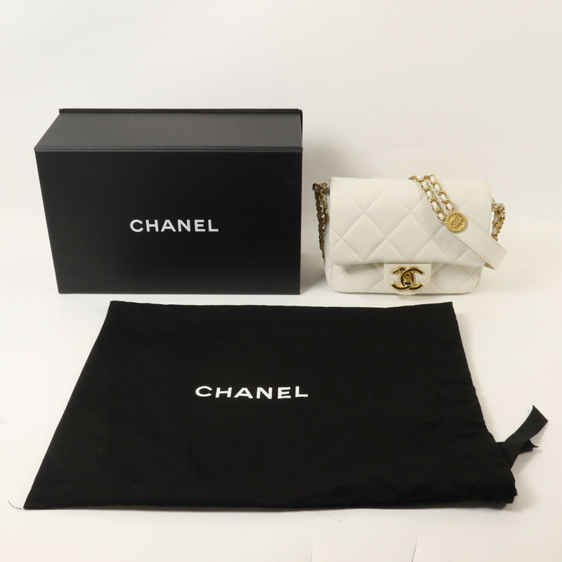 CHANEL 牛皮皮革Mini Coins Flap鏈帶肩背袋-8
