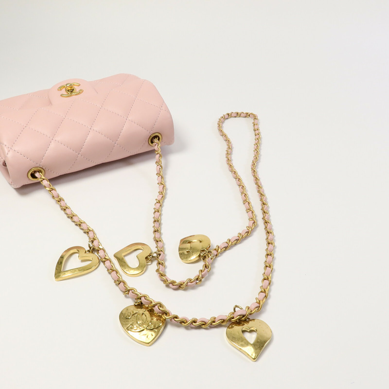 CHANEL 羊皮皮革Heart Chain Flap Bag鏈帶肩背袋-9