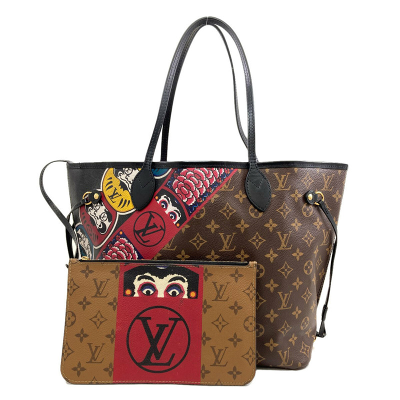 路易威登 M43499 Neverfull MM 山本寬齋聯名達摩歌舞伎手提包 Monogram 帆布 女款-0