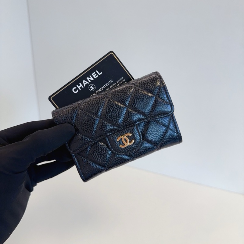 💎Chanel香奈兒|黑金魚子醬CF翻蓋卡包/零錢包|99新-2