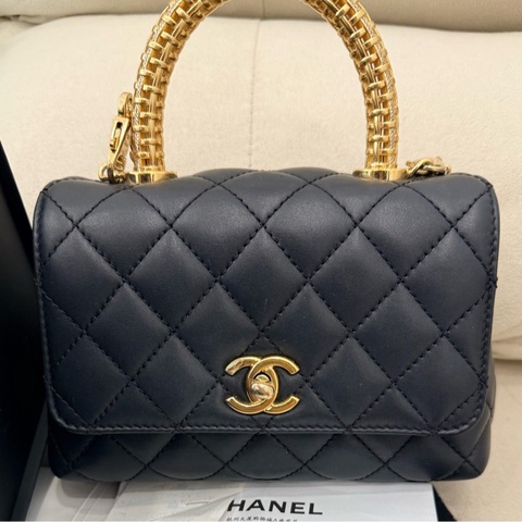 香奈兒/Chanel 單肩斜挎手提包 粒面牛皮 20×9×13