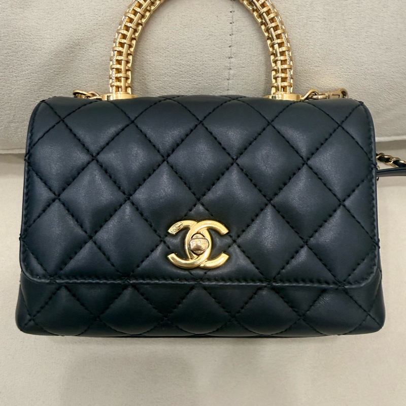 香奈兒/Chanel 單肩斜挎手提包 粒面牛皮 20×9×13-12