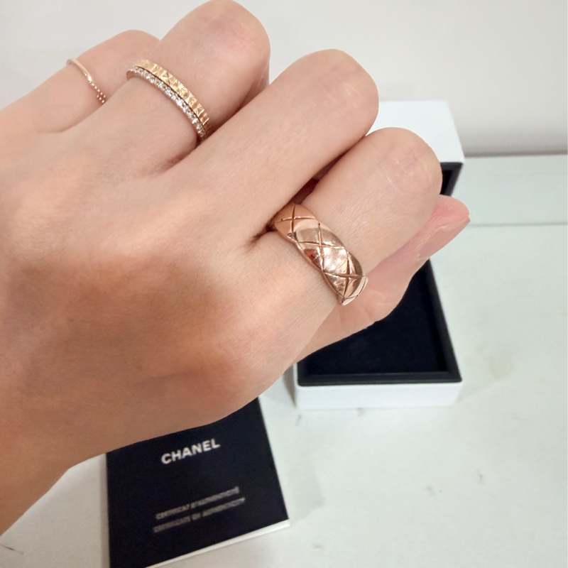 #全配 chanel cococrush biege 寬版米金色 54號 戒指 18k 玫瑰金-7