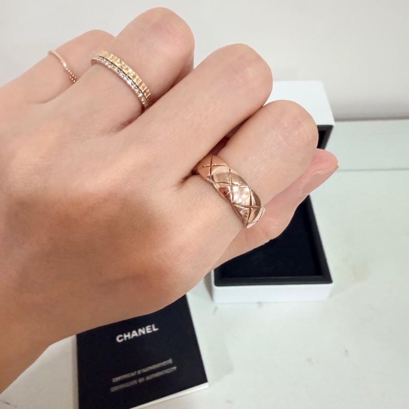 #全配 chanel cococrush biege 寬版米金色 54號 戒指 18k 玫瑰金-9