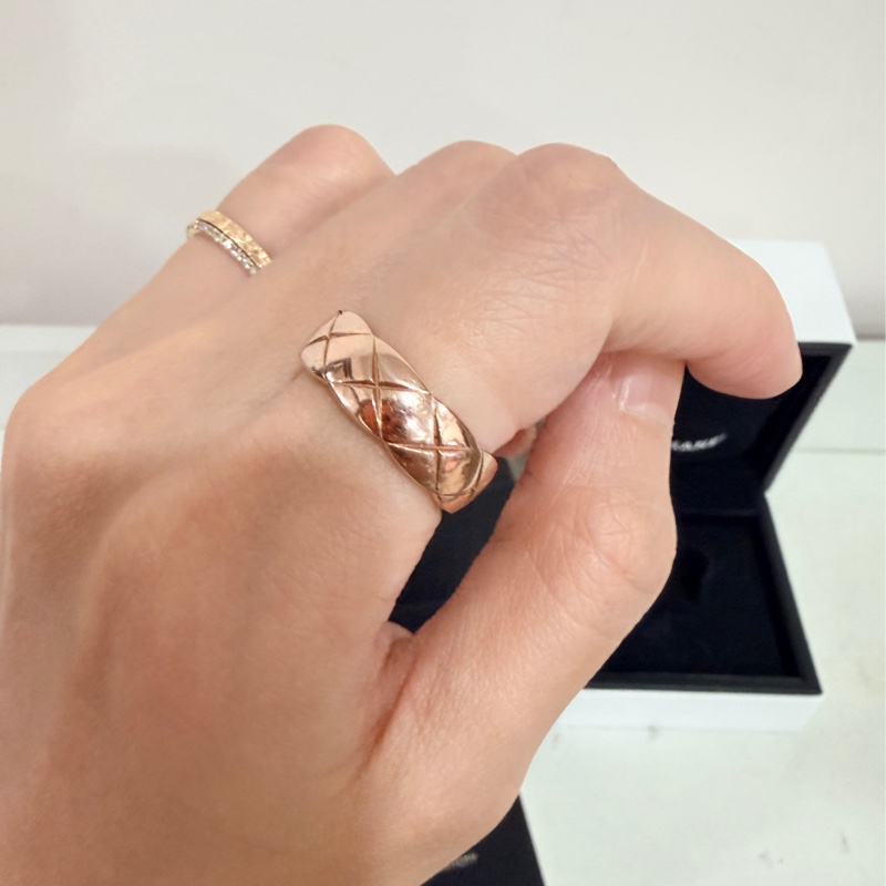 #全配 chanel cococrush biege 寬版米金色 54號 戒指 18k 玫瑰金-11