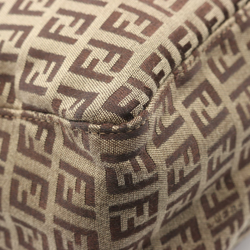 FENDI Zucchino 單肩托特包 8BH138 帆布皮革 米色棕色 二手 女士-6
