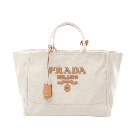 PRADA Jardinire 亞麻混紡手提包 2VG125 帆布 米棕色 二手 男女通用